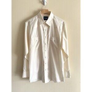 Wrangler Shirt Mens Large Tall Western Long Sleeve Pearl Snap Ivory Design Strip